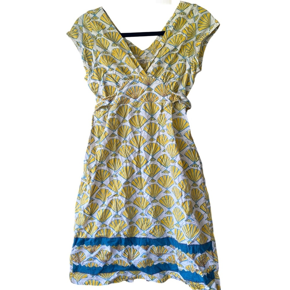 Mata Traders Seashell Block Print Cotton White Mini Dress Small Beach Mod Boho
